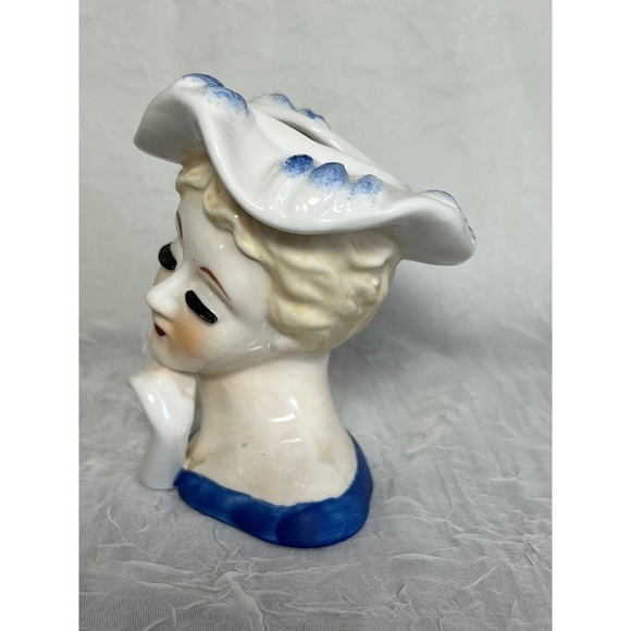 Vintage Lady Head Vase, Blue, Hand To Face, Striking - Picture 3 of 7